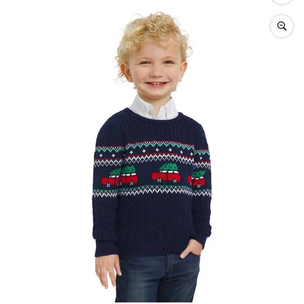 Lands' End Kids Navy Sweater with Red and Green Pattern